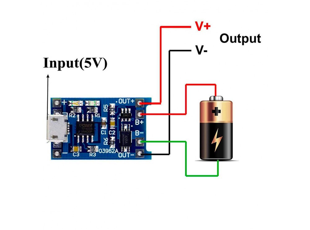 ماژول شارژر باتری لیتیومی 1 آمپر TP4056 دارای محافظ با ورودی Micro USB