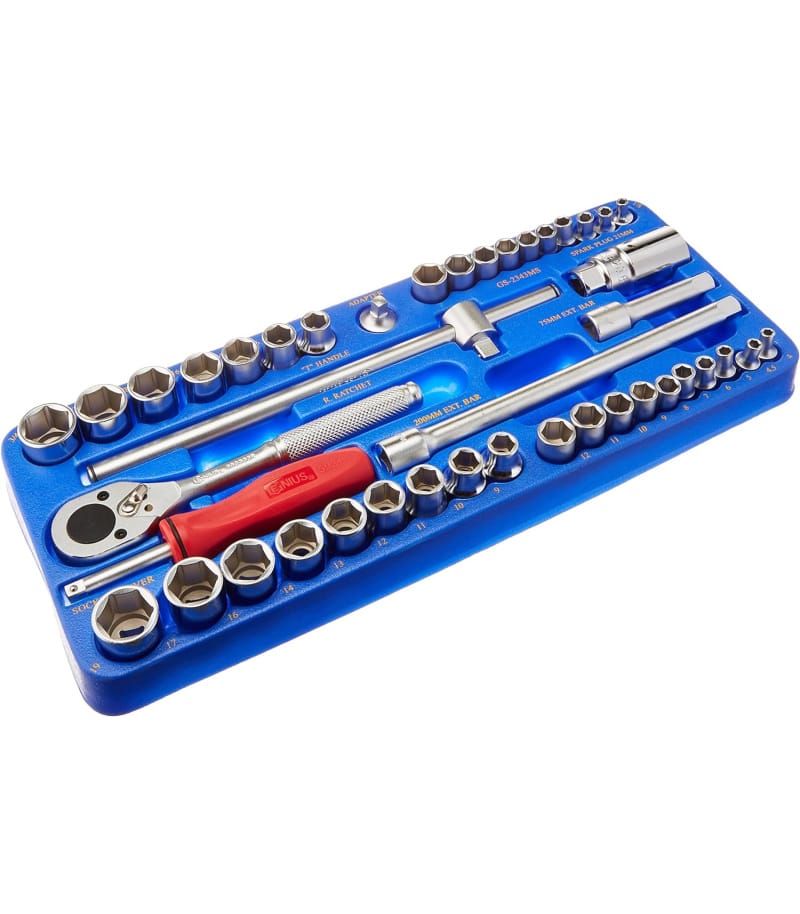 جعبه بکس 43 پارچه اینچی میلیمتری درایو 3/8 و 1/4 جنیوس GENIUS مدل GS-2343MS جعبه بکس 43 پارچه اینچی میلیمتری درایو 3/8 و 1/4 جنیوس GENIUS مدل GS-2343MS