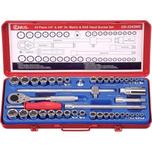 جعبه بکس 43 پارچه اینچی میلیمتری درایو 3/8 و 1/4 جنیوس GENIUS مدل GS-2343MS