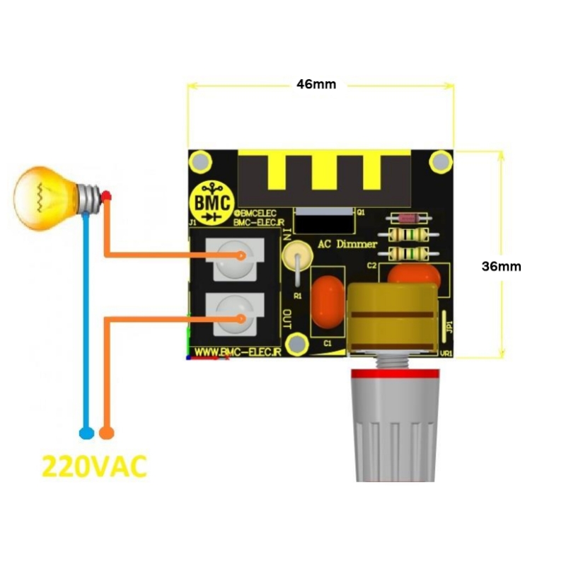 دیمر 500 وات 2A - ولتاژ 220 ولت AC دیمر 500 وات 2A - ولتاژ 220 ولت AC