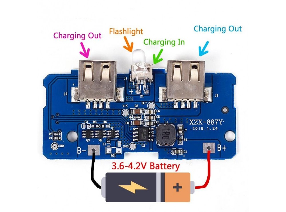 ماژول ساخت پاوربانک دارای دو خروجی 5V 1A - 2A USB
