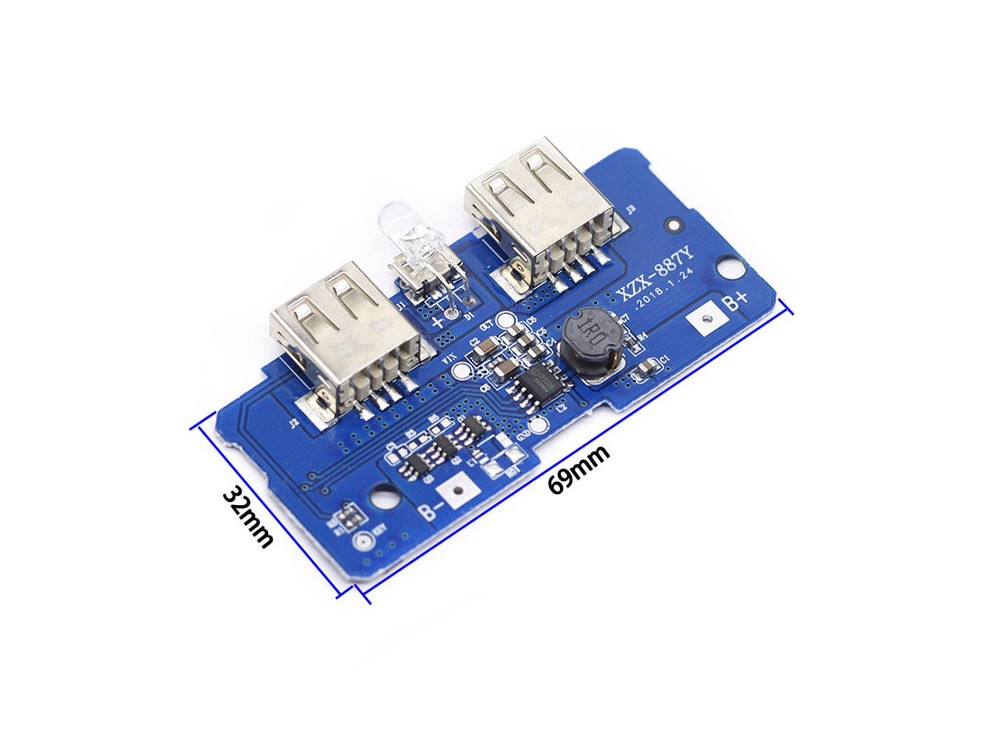 ماژول ساخت پاوربانک دارای دو خروجی 5V 1A - 2A USB