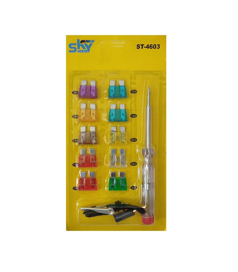 تست لامپ و فیوز خودرو 6 الی 24 ولت فازمتری اسکای SKY مدل ST-4603 به همراه فیوز یدک تست لامپ و فیوز خودرو 6 الی 24 ولت فازمتری اسکای SKY مدل ST-4603 به همراه فیوز یدک