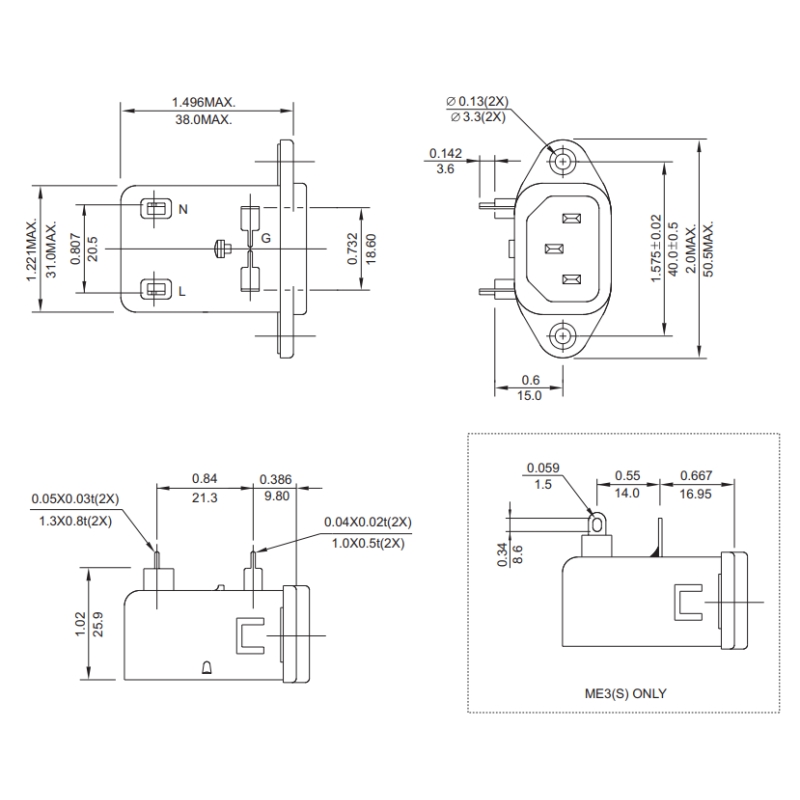 کانکتور AC نری روبردی با فیلتر EMI مدل 15ME3