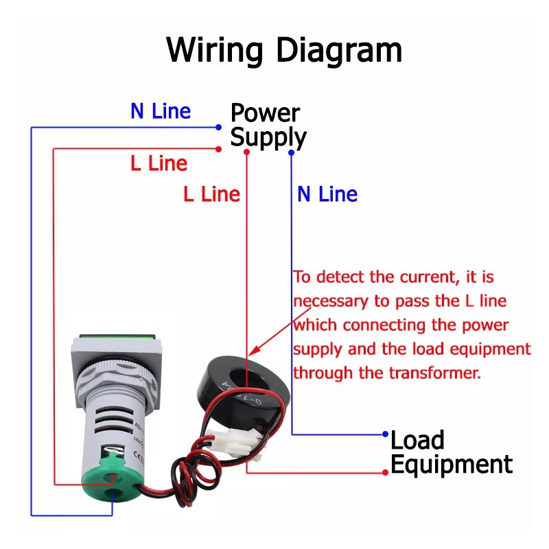 ولتمتر و آمپرمتر چراغ سیگنالی AC500V-100A قرمز گرد مدل AD16-22DVA