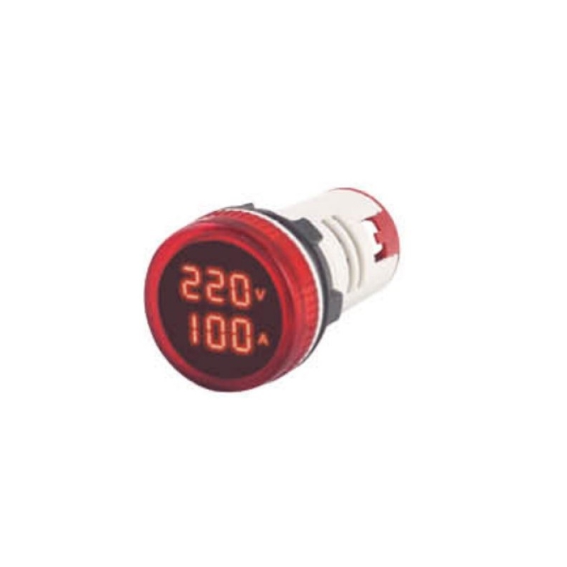 ولتمتر و آمپرمتر چراغ سیگنالی AC500V-100A قرمز گرد مدل AD16-22DVA
