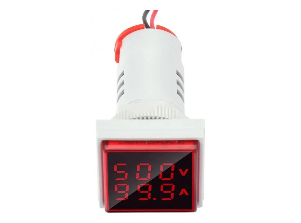 ولتمتر و آمپرمتر چراغ سیگنالی AC500V-100A قرمز مربعی مدل AD16-22FVA