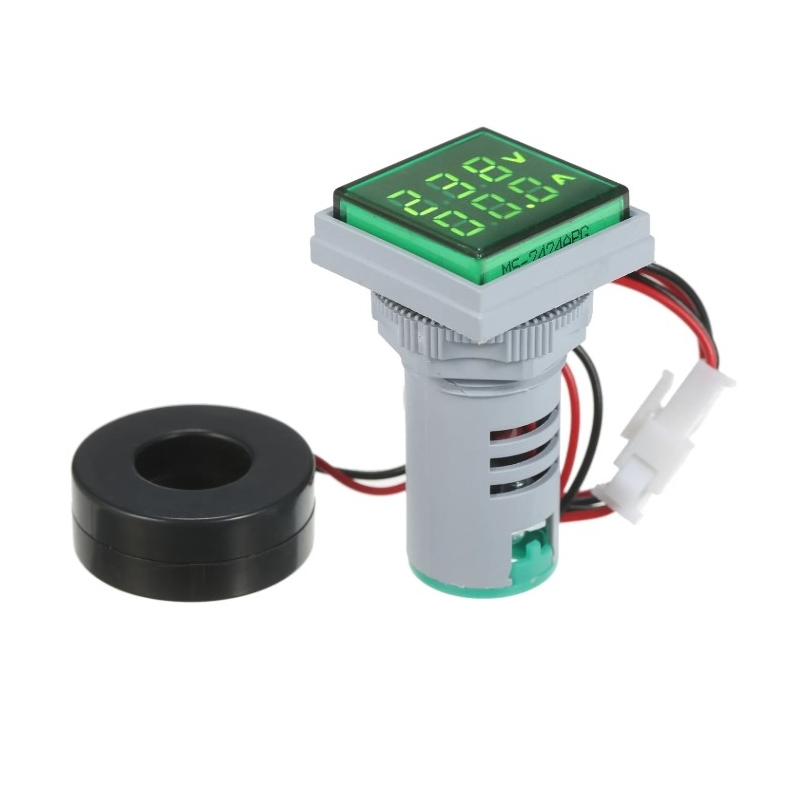 ولتمتر و آمپرمتر چراغ سیگنالی AC500V-100A سبز مربعی مدل AD16-22FVA