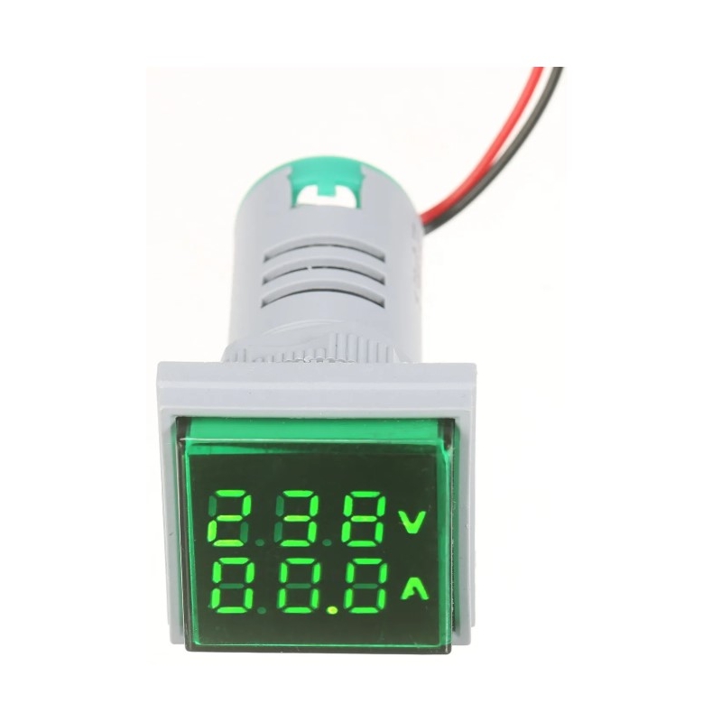 ولتمتر و آمپرمتر چراغ سیگنالی AC500V-100A سبز مربعی مدل AD16-22FVA
