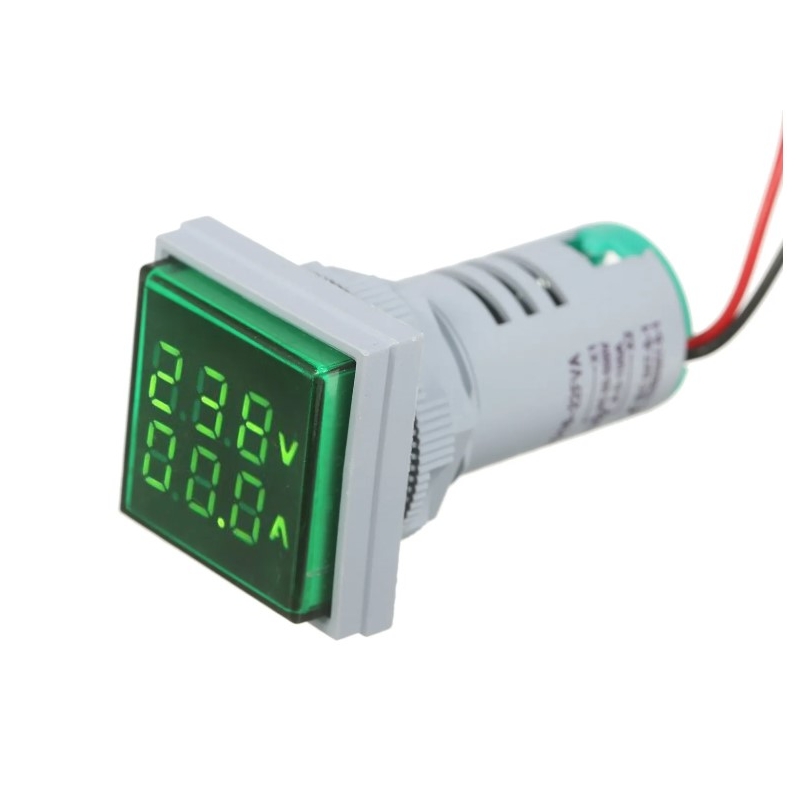 ولتمتر و آمپرمتر چراغ سیگنالی AC500V-100A سبز مربعی مدل AD16-22FVA