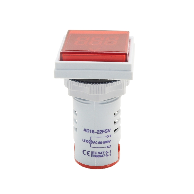 ولتمتر چراغ سیگنالی AC500V قرمز مربعی مدل AD16-22FSV
