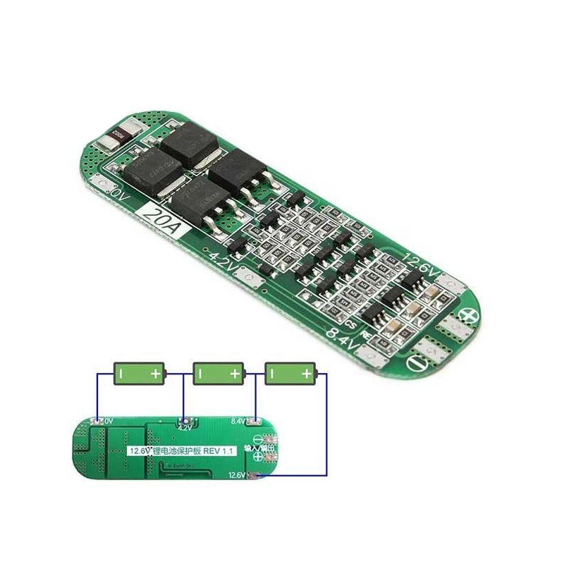 ماژول شارژ و دشارژ BMS باتری لیتیومی 3 سل 20 آمپر ماژول شارژ و دشارژ BMS باتری لیتیومی 3 سل 20 آمپر