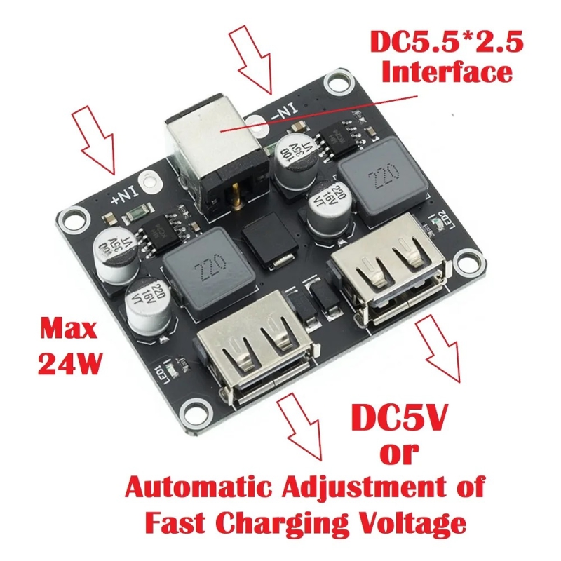 ماژول کاهنده ولتاژ DC و شارژ 2 خروجی USB با پشتیبانی از شارژ سریع QC3.0