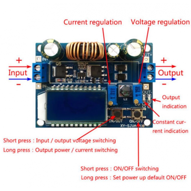 ماژول مبدل DC-DC کاهنده و افزاینده HW-140 دارای نمایشگر با امکان کنترل جریان و ولتاژ خروجی