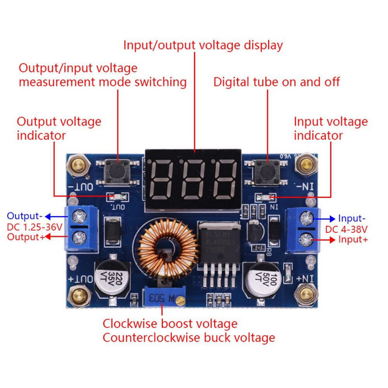 ماژول مبدل DC-DC کاهنده XL4015 به همراه نمایشگر