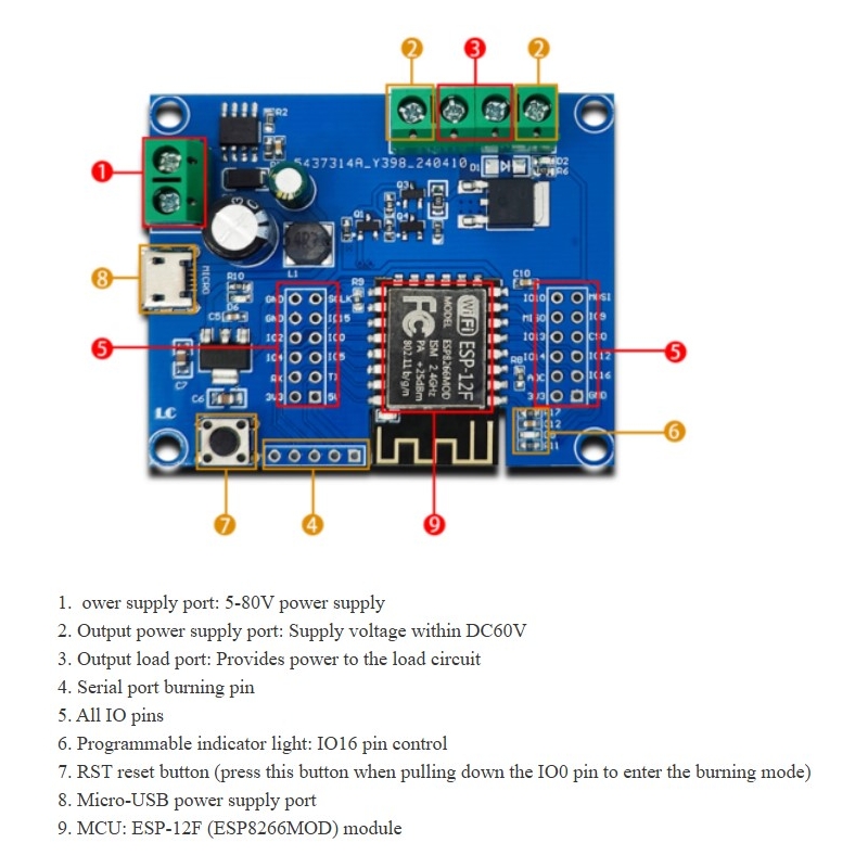 ماژول IOT مبتنی بر ESP-12F با قابلیت کنترل از طریق شبکه WIFI با خروجی CMOS
