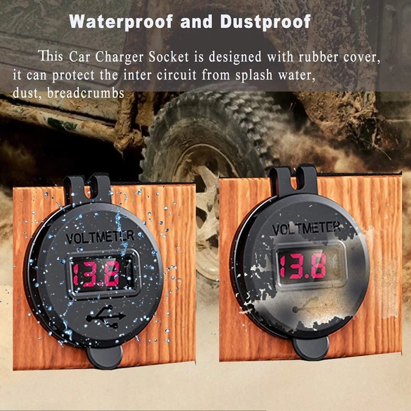 شارژر USB خودرویی روپنلی گرد قرمز دو خروجی فست شارژ QC3.0 با نمایشگر ولتاژ و کلید ON/OFF