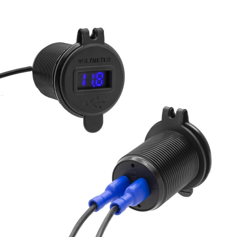 شارژر USB خودرویی روپنلی گرد قرمز دو خروجی فست شارژ QC3.0 با نشانگر ولتاژ