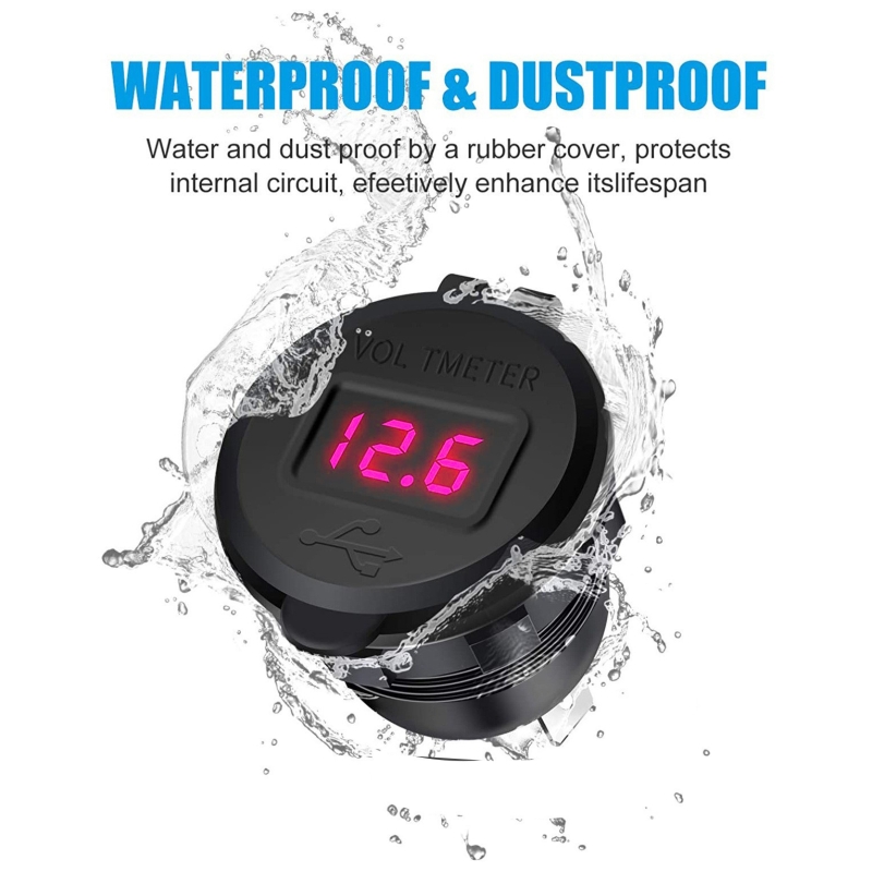 شارژر USB خودرویی روپنلی گرد قرمز دو خروجی فست شارژ QC3.0 با نشانگر ولتاژ