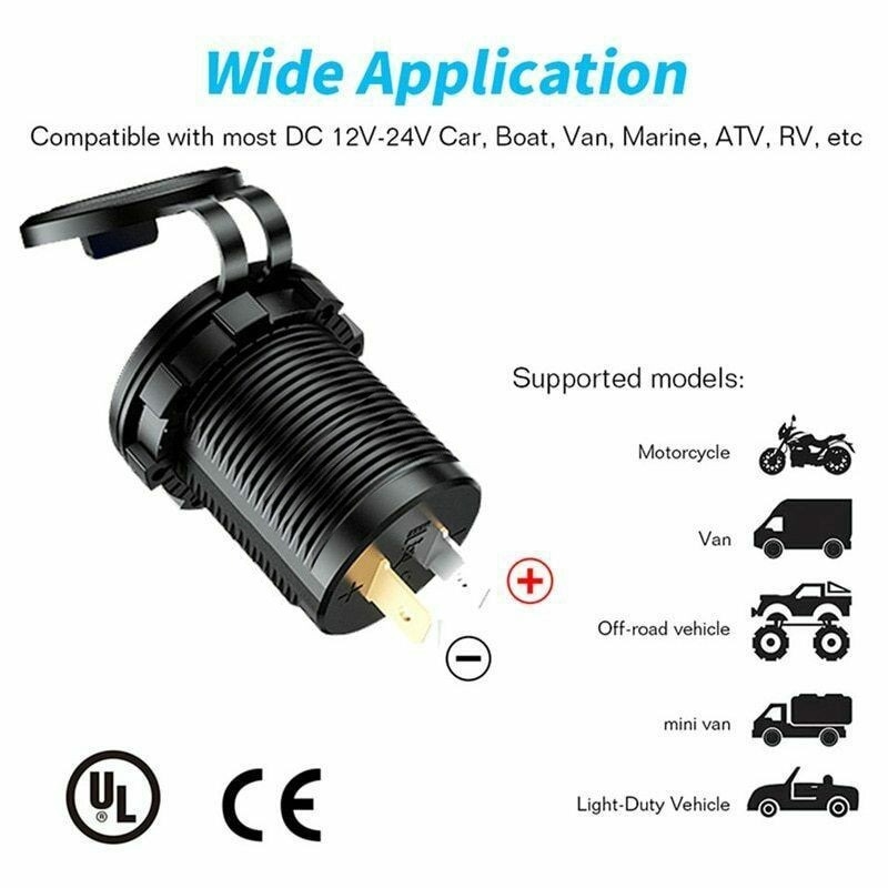 شارژر USB خودرویی روپنلی گرد قرمز دو خروجی فست شارژ QC3.0 با نشانگر ولتاژ