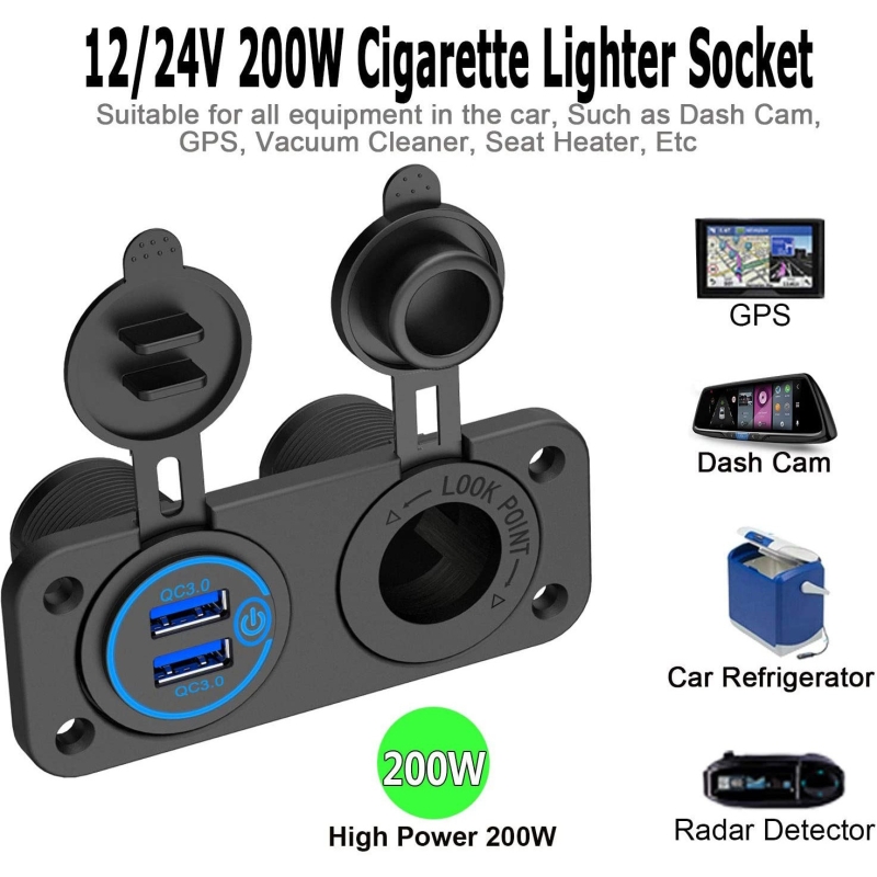 شارژر USB خودرویی روپنلی دوبل فندکی و دو خروجی فست شارژ QC3.0 با ON/OFF لمسی