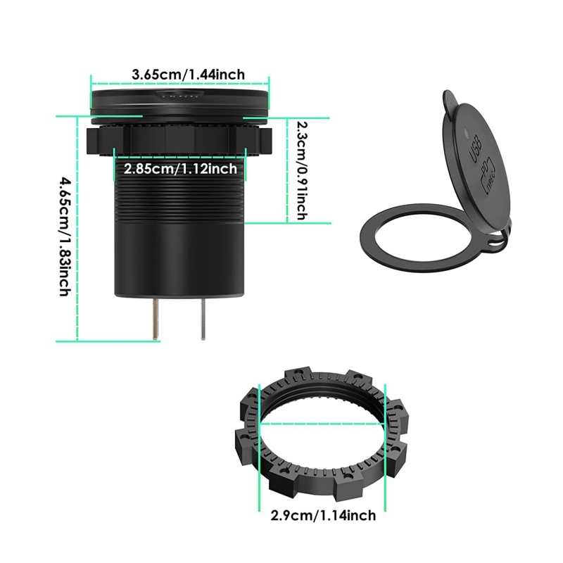 شارژر USB خودرویی روپنلی گرد QC3.0 + Type-C با کلید ON/OFF و نشانگر ولتاژ