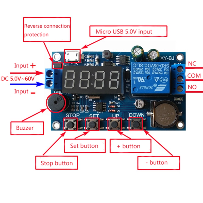 ماژول تایمر و ساعت XY-BJ ورودی Micro USB همراه با رله و نمایشگر