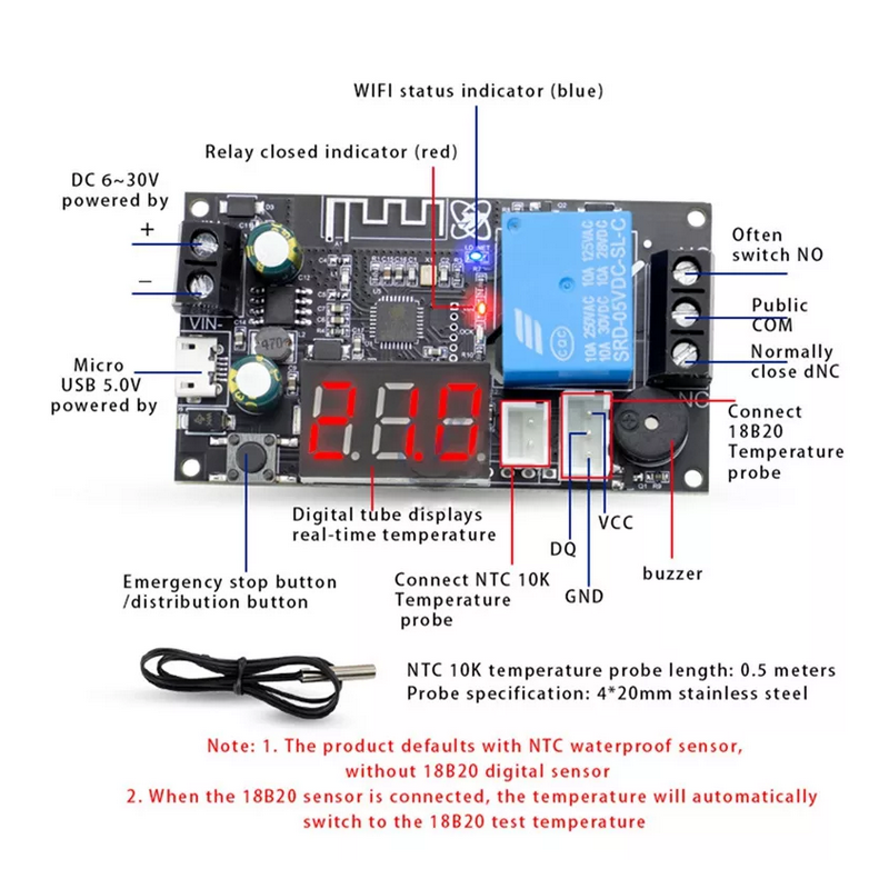 ماژول ترموستات دیجیتال XY-WFTX دارای نمایشگر و قابلیت کنترل دما از راه دور