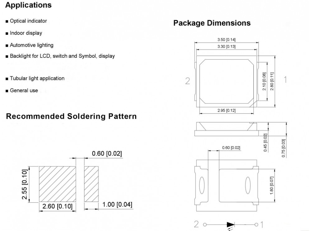 مجموعه 10 عددی SMD LED پکیج 2835 سفید یخی 3V 0.2W