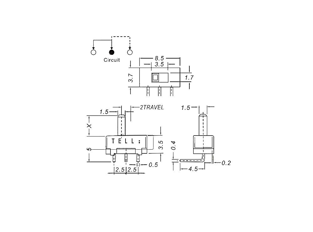مجموعه 100 عددی کلید دو حالته کشویی 3 پین ریز رایت SS12D03G