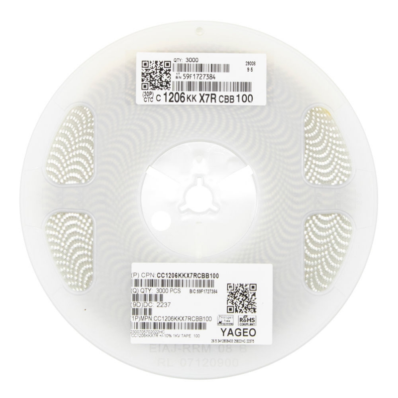 خازن 10pF 1KV پکیج 1206 SMD رول3000 عددی خازن 10pF 1KV پکیج 1206 SMD رول3000 عددی
