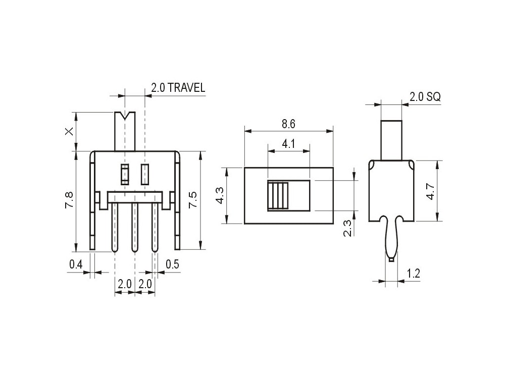 مجموعه 128 عددی کلید دو حالته کشویی ریز 3 پین SS12D07