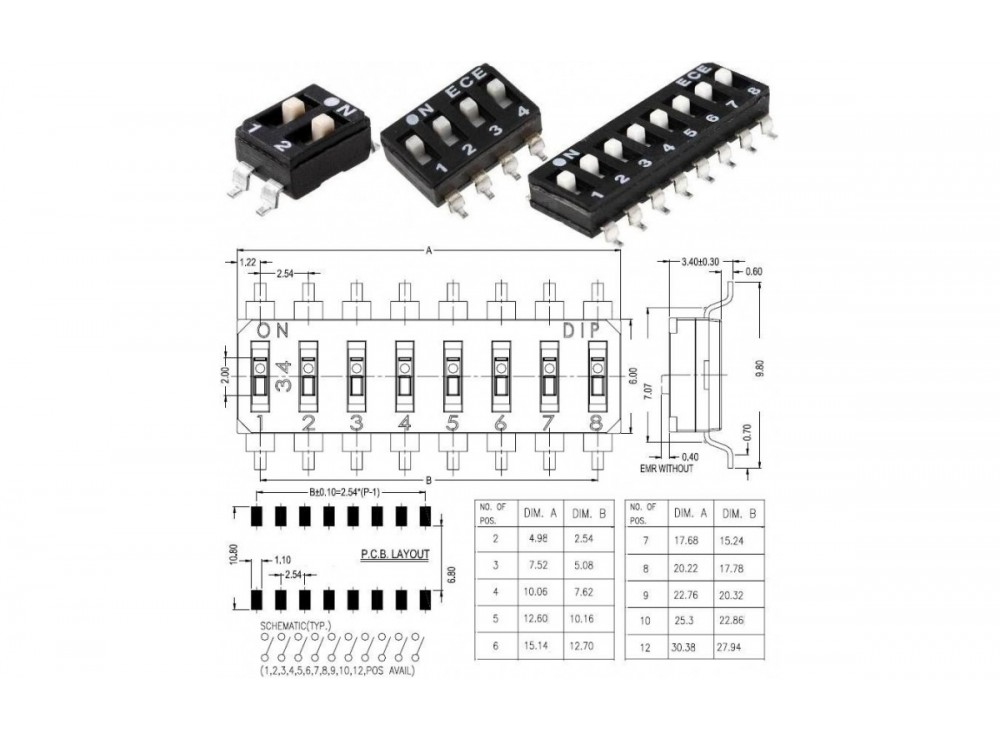 مجموعه 13 عددی دیپ سوئیچ 6 تایی SMD