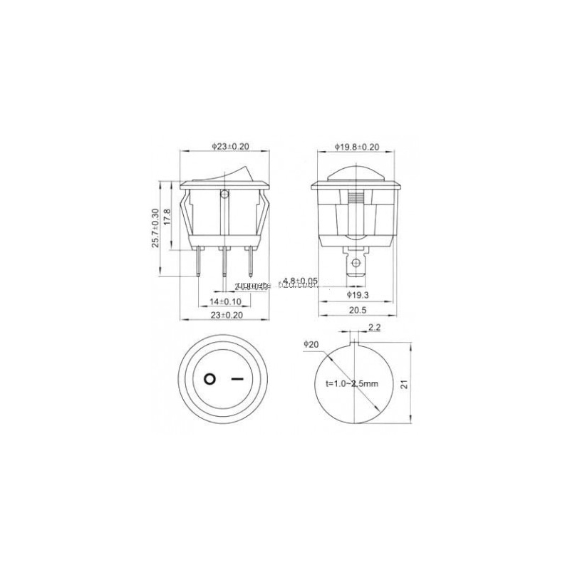 مجموعه 16 عددی کلید راکر دوحالته گرد چراغدار سه پین 19x17mm