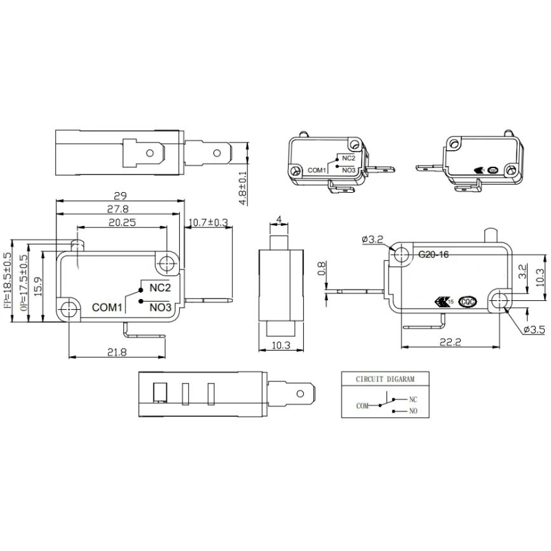 مجموعه 17 عددی میکروسوئیچ 15A 250VAC بدون اهرم مدل KMA-15C200 مجموعه 17 عددی میکروسوئیچ 15A 250VAC بدون اهرم مدل KMA-15C200