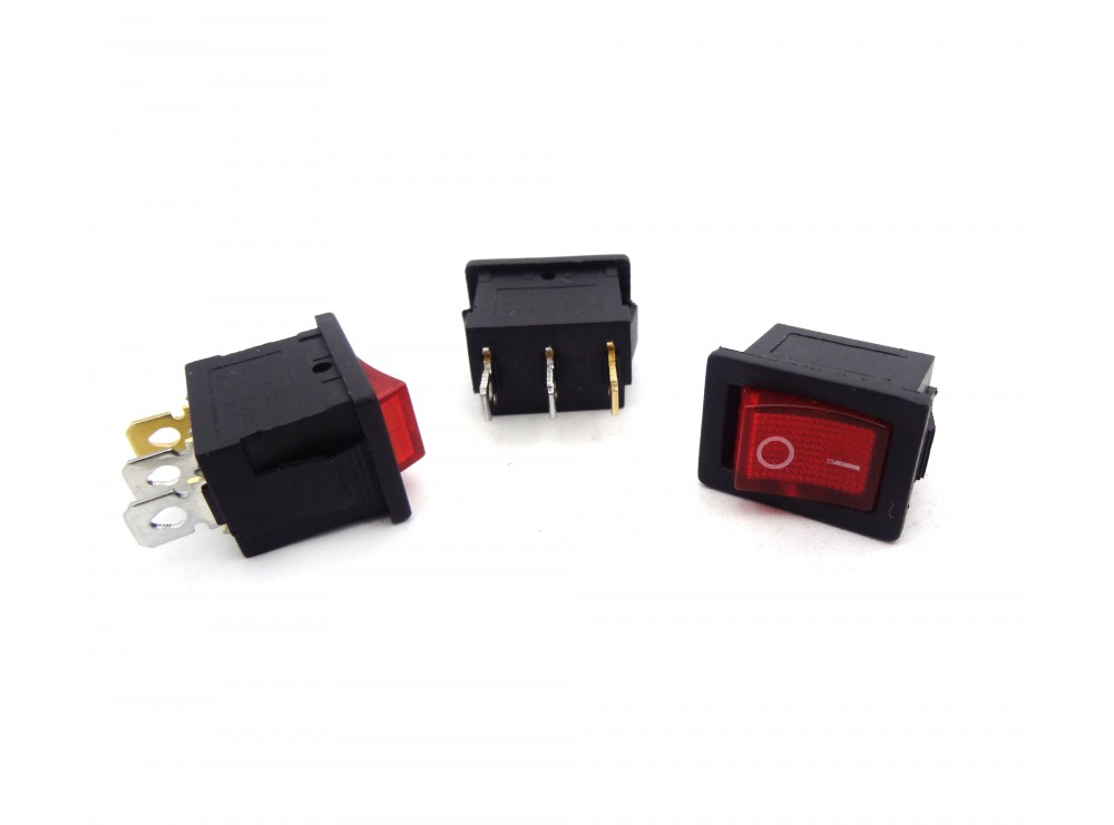 مجموعه 18 عددی کلید راکر دوحالته سه پین چراغدار 19x12x16mm