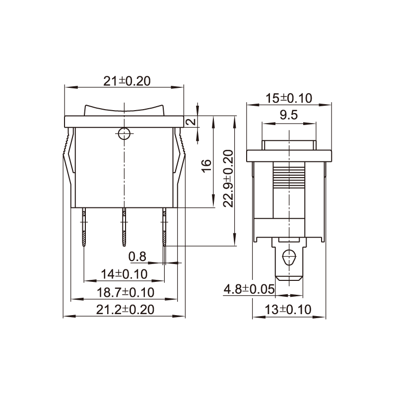 مجموعه 18 عددی کلید راکر دوحالته سه پین چراغدار 19x12x16mm