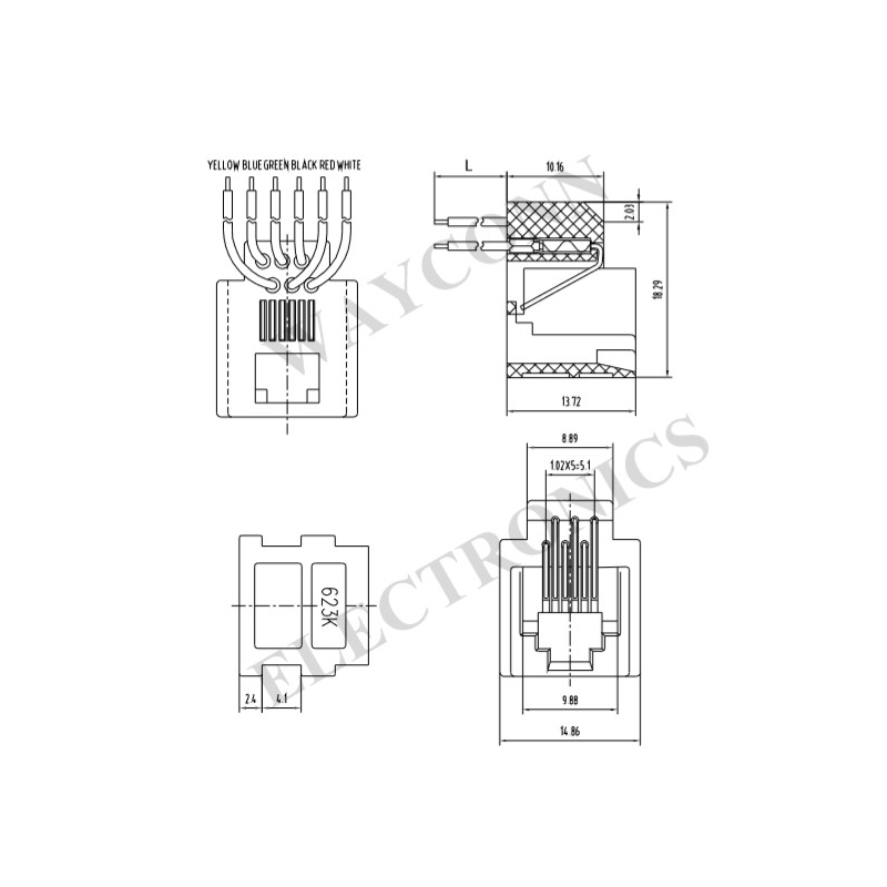 مجموعه 18 عددی سوکت تلفن رایت مادگی 6P2C چهارتایی مجموعه 18 عددی سوکت تلفن رایت مادگی 6P2C چهارتایی