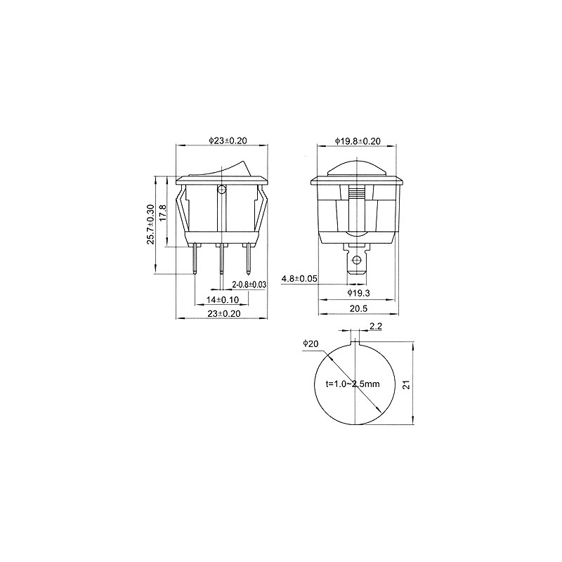مجموعه 19 عددی کلید راکر سه حالته گرد سه پین مشکی 19x17mm