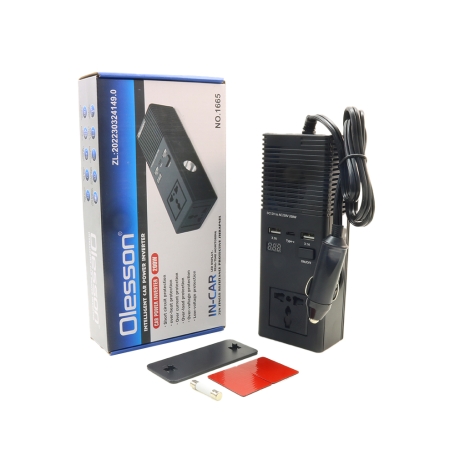 اینورتر خودرویی 200 وات 12/24VDC به 220VAC مدل 1665 مارک Olesson اینورتر خودرویی 200 وات 12/24VDC به 220VAC مدل 1665 مارک Olesson