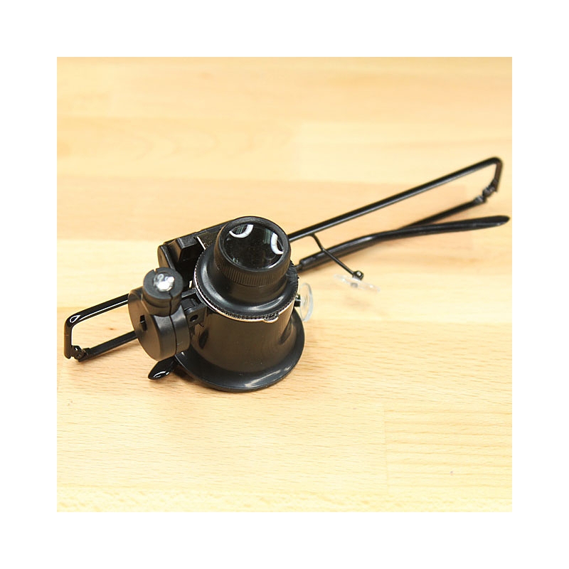 ذره بین عینکی تک چشمی چراغدار 20X بدنه فلزی