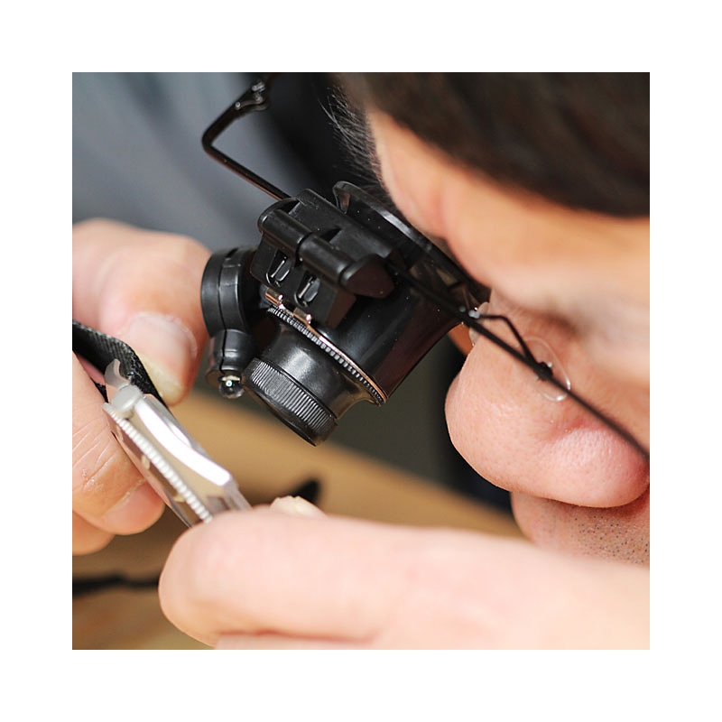 ذره بین عینکی تک چشمی چراغدار 20X بدنه فلزی