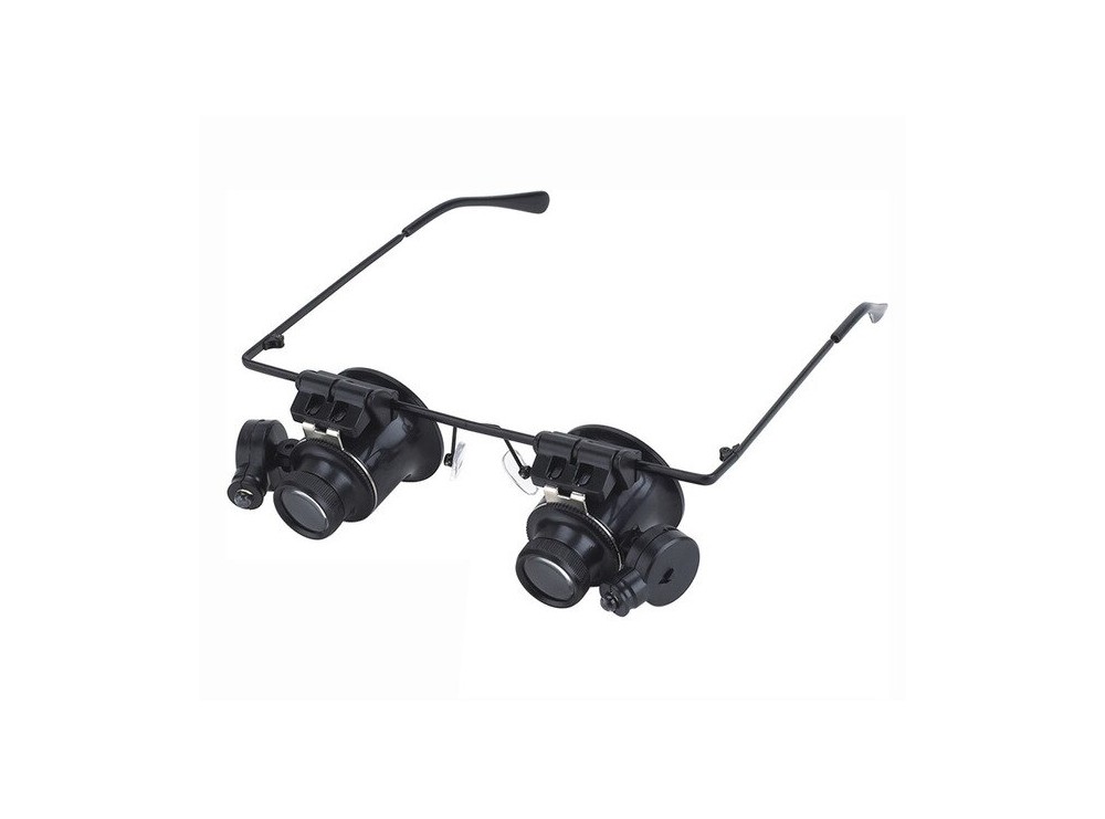 ذره بین عینکی دوچشمی چراغدار 20X بدنه فلزی 9892A ذره بین عینکی دوچشمی چراغدار 20X بدنه فلزی 9892A