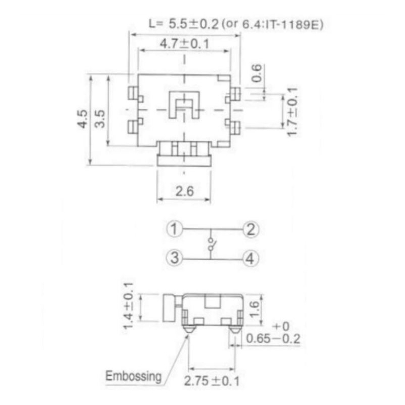 مجموعه 228 عددی تک سوئیچ رایت 5.5x4.5x1.4mm مدل 1189UE