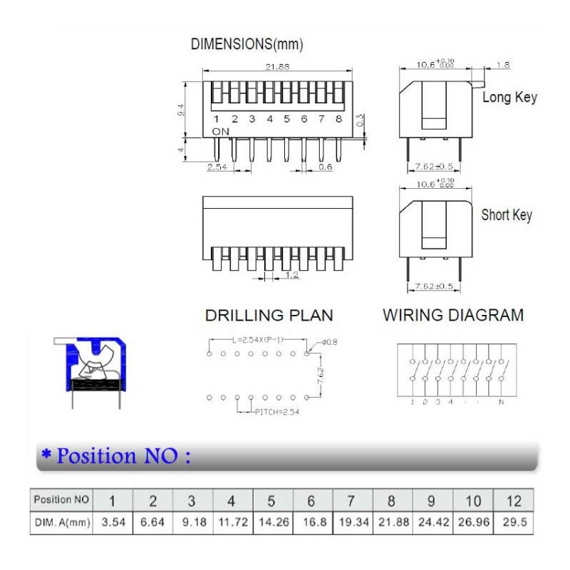 مجموعه 23 عددی دیپ سوئیچ 6 تایی پیانویی تایوانی مشکی DPL-06