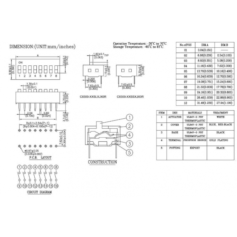 مجموعه 23 عددی دیپ سوئیچ 8 تایی تایوانی DSR-08