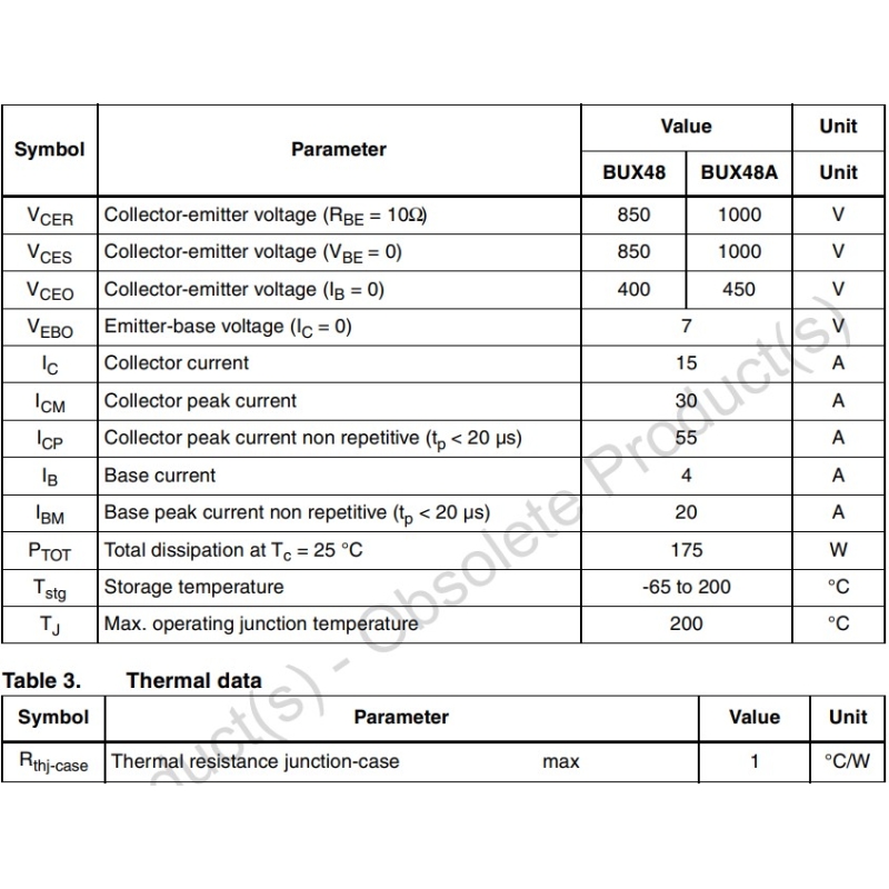 مجموعه 3 عددی ترانزیستور قابلمه ای BUX48A نوع NPN پکیج TO-3 مجموعه 3 عددی ترانزیستور قابلمه ای BUX48A نوع NPN پکیج TO-3