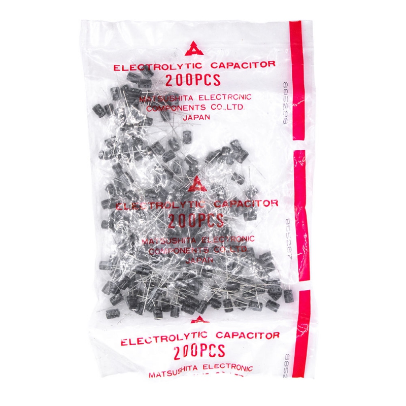 مجموعه 4 عددی خازن الکترولیتی 100uF / 4V ژاپنی مارک Matsushita Panasonic بسته200 تایی مجموعه 4 عددی خازن الکترولیتی 100uF / 4V ژاپنی مارک Matsushita Panasonic بسته200 تایی