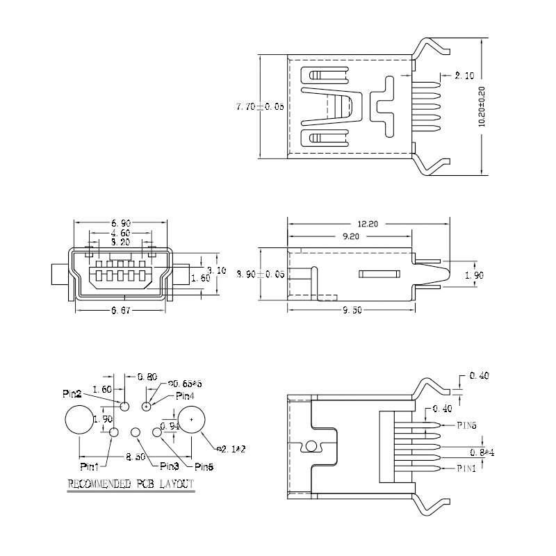 مجموعه 42 عددی کانکتور USB Mini روبردی ایستاده