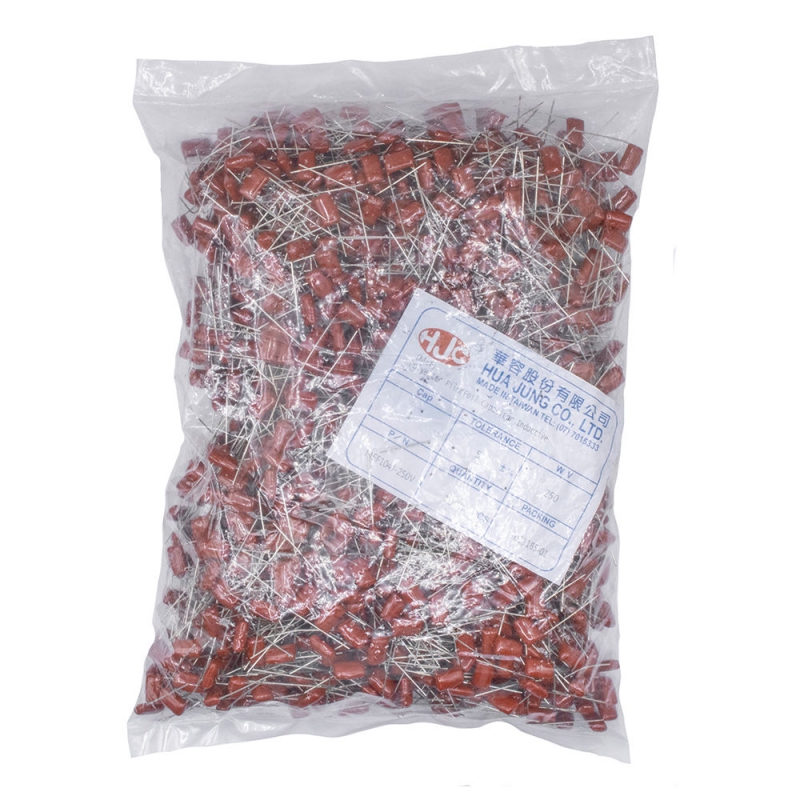 خازن پلی استر %5 / 100nF / 250V تایوانی مارک HJC بسته1000 تایی